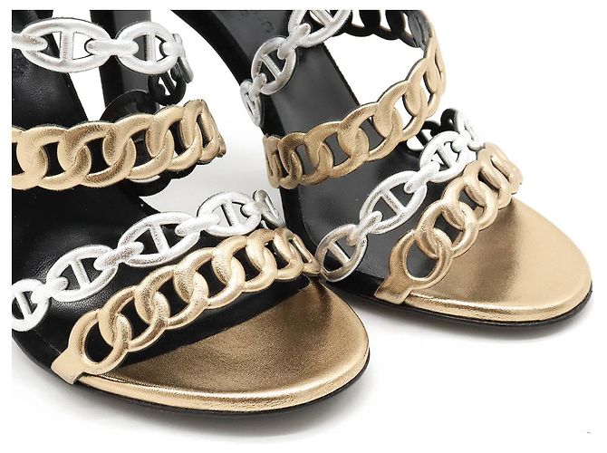 Hermès Chaine d'Ancre35 Wildleder-Sandalen Schwarz Silber Bronze - Ansicht 5