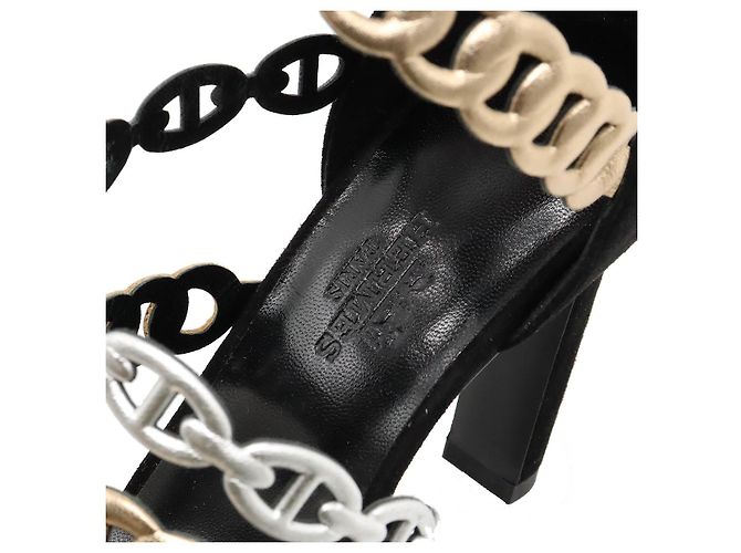 Hermès Chaine d'Ancre35 Wildleder-Sandalen Schwarz Silber Bronze - Ansicht 7