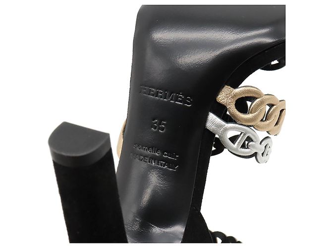 Hermès Chaine d'Ancre35 Wildleder-Sandalen Schwarz Silber Bronze - Ansicht 8