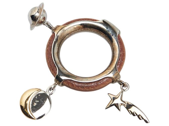 Ring Anillo de pañuelo Saturne de cuero y metal Hermès Plata - vista 2