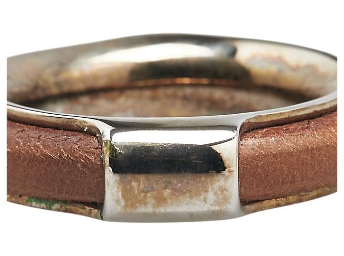 Ring Anillo de pañuelo Saturne de cuero y metal Hermès Plata - vista 3