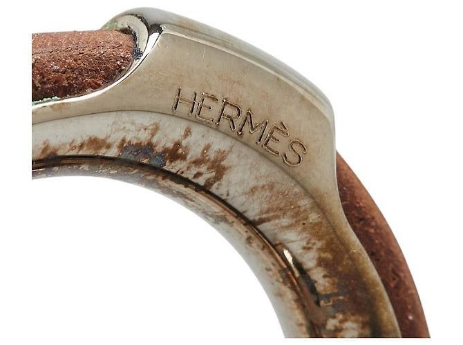 Ring Anillo de pañuelo Saturne de cuero y metal Hermès Plata - vista 4
