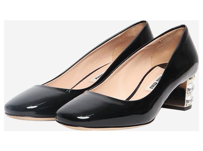 Miu Miu Schwarze Pumps mit Blockabsatz aus Kristall - Größe EU 35 - Ansicht 2