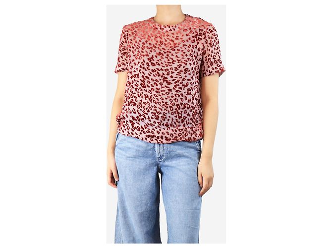 Rag & Bone Pink and red velvet leopard print top - size S - view 3