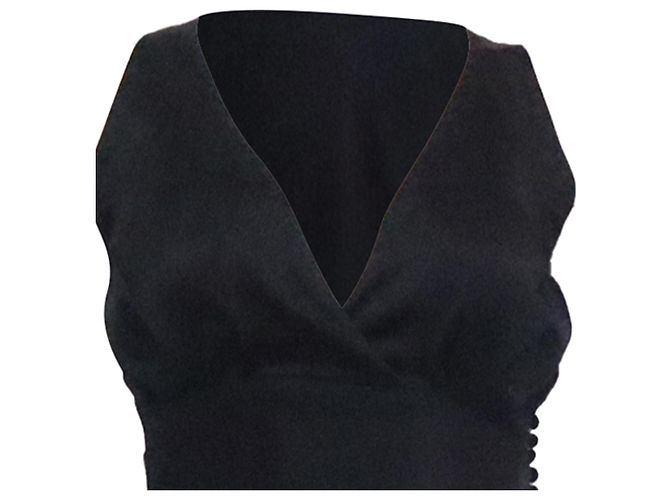 Vestido midi de seda negra Khaite con espalda cruzada y escote en V - vista 2