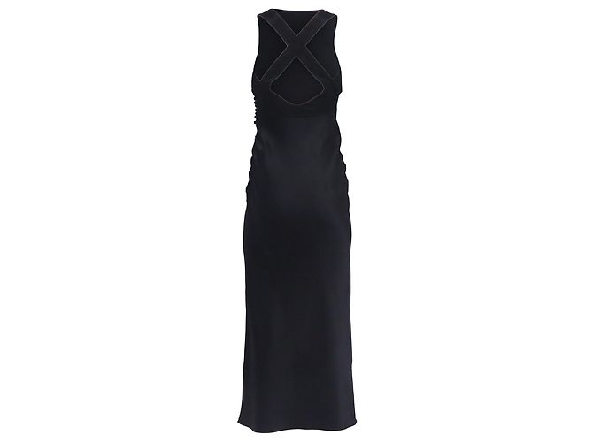 Vestido midi de seda negra Khaite con espalda cruzada y escote en V - vista 4