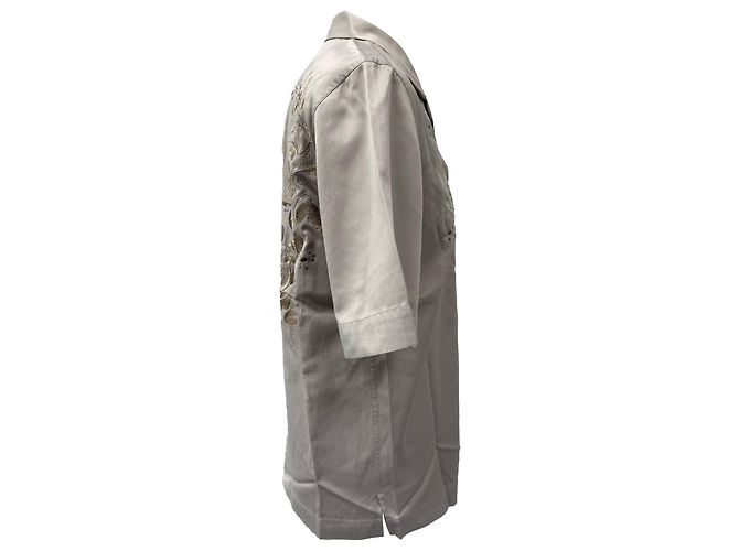 Camicia in satin ricamata con collet camp di Dries Van Noten in viscosa beige - vista 2