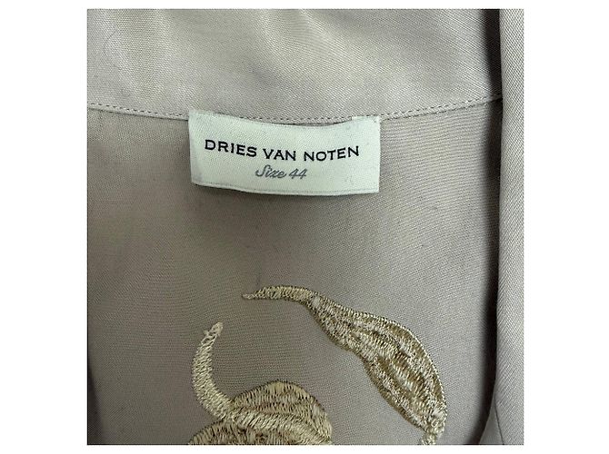 Camicia in satin ricamata con collet camp di Dries Van Noten in viscosa beige - vista 4