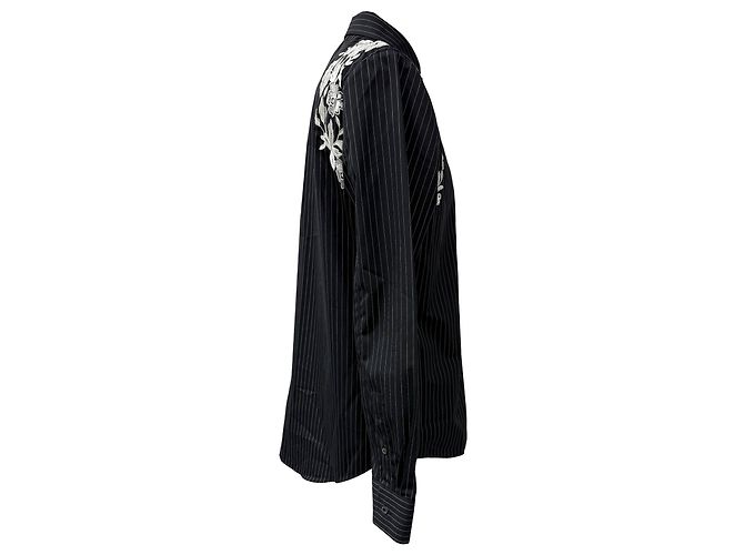 Schwarze Baumwollhemd mit bestickten Nadelstreifen von Alexander McQueen - Ansicht 2