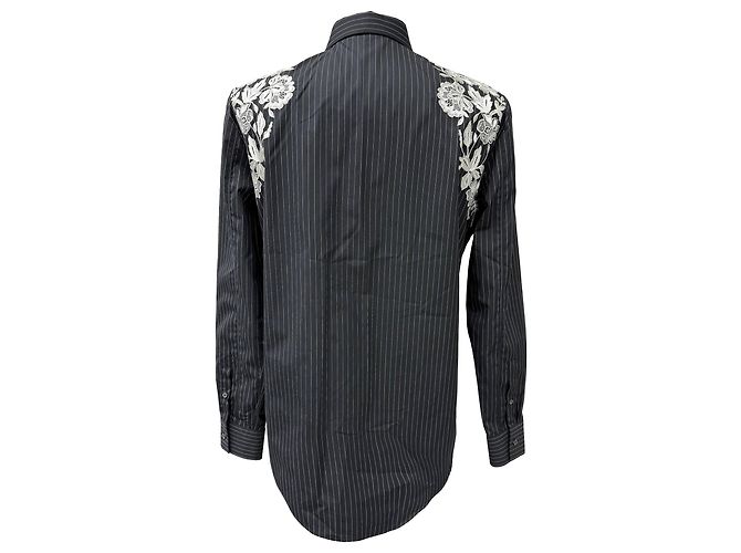 Schwarze Baumwollhemd mit bestickten Nadelstreifen von Alexander McQueen - Ansicht 3