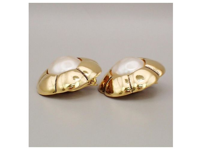 Chanel Vintage CC Flower Clip-On perle imitazione in placcato oro D'oro - vista 2