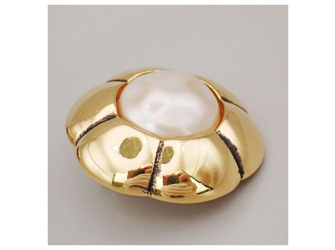 Chanel Vintage CC Flower Clip-On perle imitazione in placcato oro D'oro - vista 5