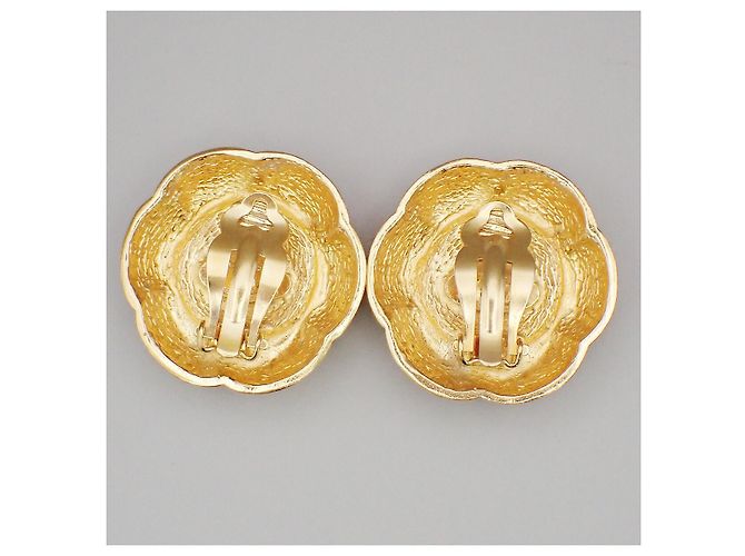 Chanel Vintage CC Flower Clip-On perle imitazione in placcato oro D'oro - vista 6