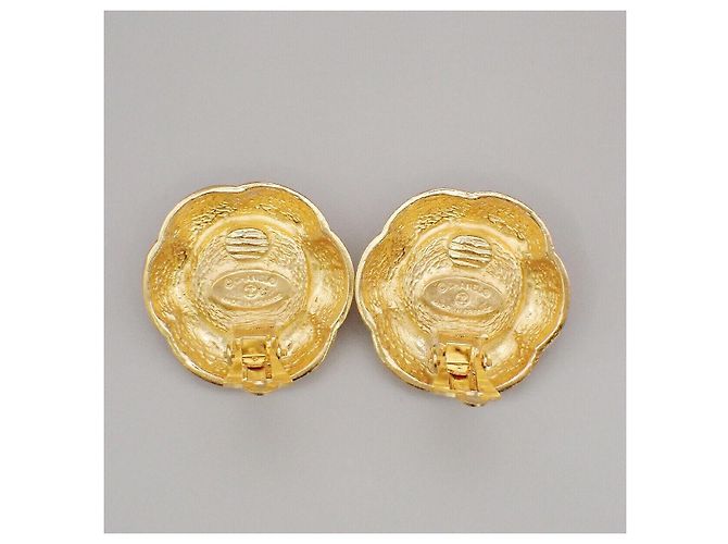 Chanel Vintage CC Flower Clip-On perle imitazione in placcato oro D'oro - vista 7