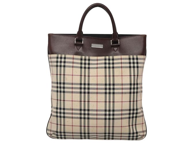 Borsa a mano Burberry Nova Check in nylon e pelle beige argento autentica bs28982 - vista 2