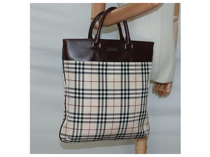 Borsa a mano Burberry Nova Check in nylon e pelle beige argento autentica bs28982 - vista 22