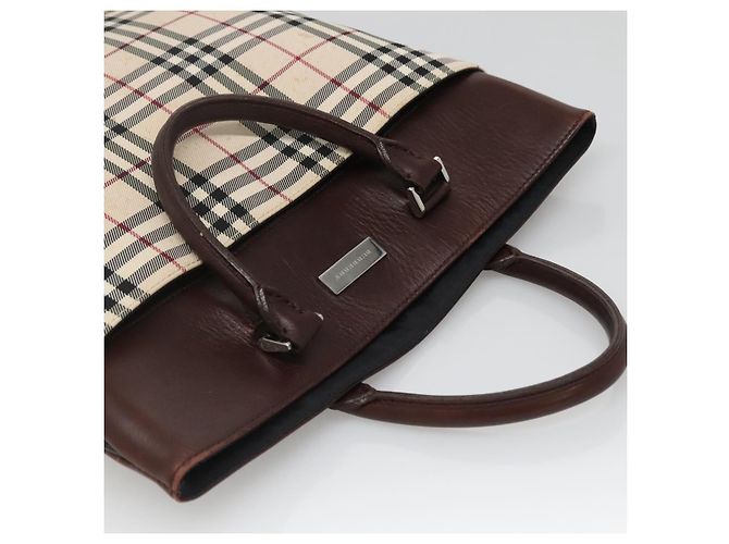 Borsa a mano Burberry Nova Check in nylon e pelle beige argento autentica bs28982 - vista 6