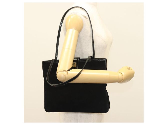 Borsa a Spalla Salvatore Ferragamo Camoscio Nero Oro Auth 139577 D'oro - vista 21