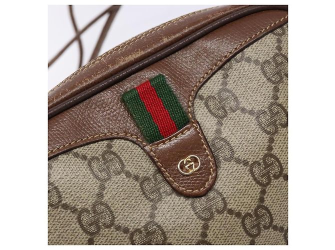 Borsa a Spalla Gucci GG Supreme Web Sherry Line PVC Beige Oro Auth BA4929 D'oro - vista 14