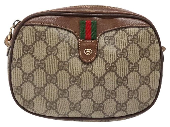 Borsa a Spalla Gucci GG Supreme Web Sherry Line PVC Beige Oro Auth BA4929 D'oro - vista 2