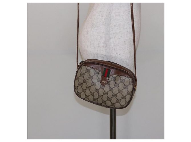 Borsa a Spalla Gucci GG Supreme Web Sherry Line PVC Beige Oro Auth BA4929 D'oro - vista 21