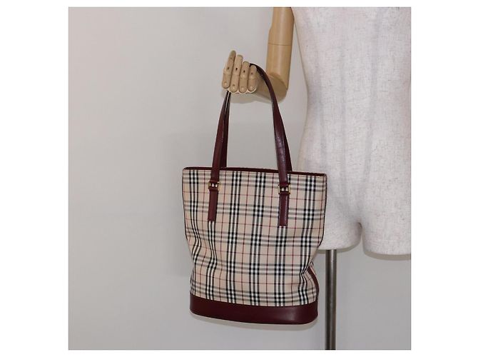 Burberry Borsa Tote Nova Check in Tela Beige Oro Auth ep10243 D'oro - vista 23