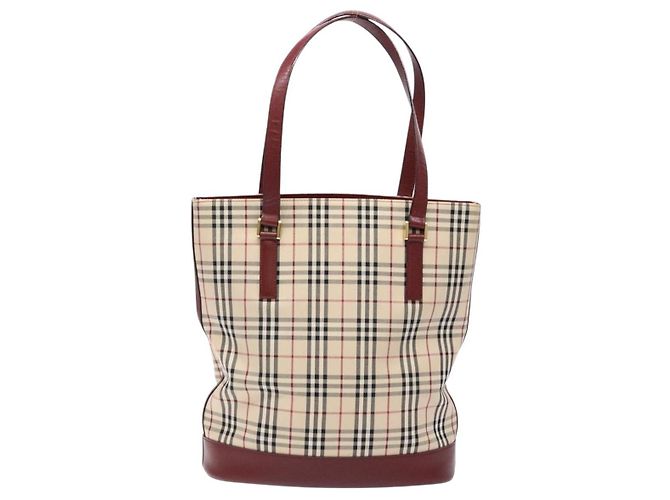 Burberry Borsa Tote Nova Check in Tela Beige Oro Auth ep10243 D'oro - vista 3