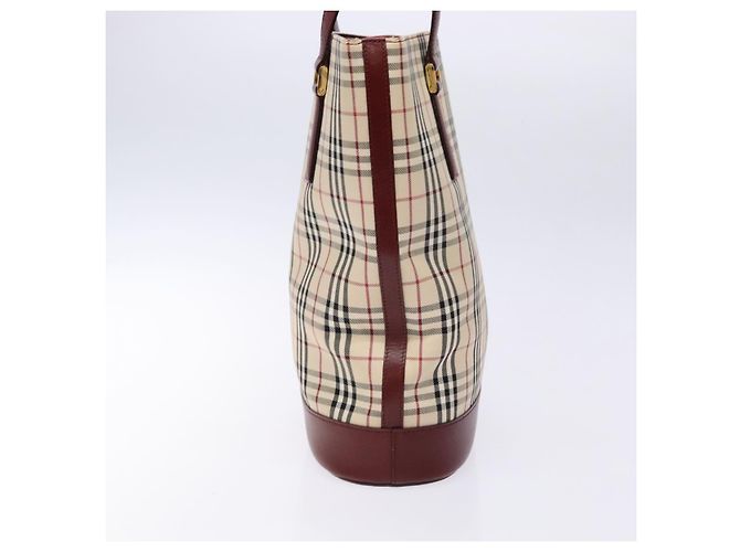 Burberry Borsa Tote Nova Check in Tela Beige Oro Auth ep10243 D'oro - vista 4