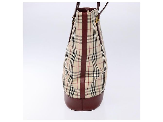 Burberry Borsa Tote Nova Check in Tela Beige Oro Auth ep10243 D'oro - vista 5