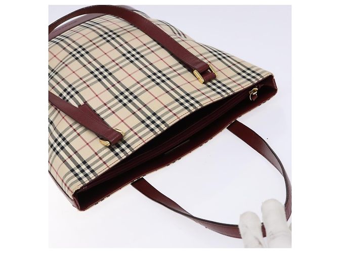 Burberry Borsa Tote Nova Check in Tela Beige Oro Auth ep10243 D'oro - vista 6