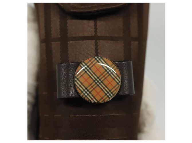 Estojo para bola de golfe BURBERRY em nylon marrom prateado autêntico 138917 - vista 14