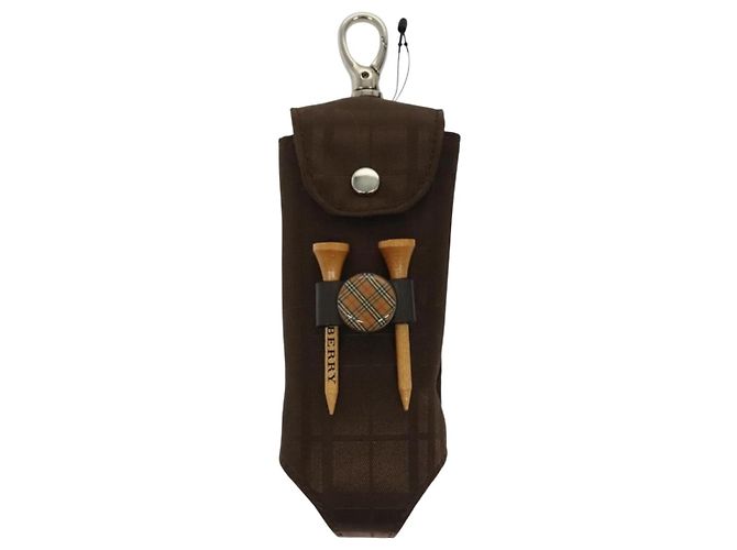Estojo para bola de golfe BURBERRY em nylon marrom prateado autêntico 138917 - vista 2