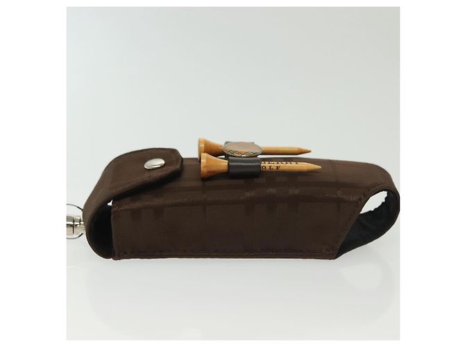 Estojo para bola de golfe BURBERRY em nylon marrom prateado autêntico 138917 - vista 4