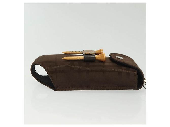 Estojo para bola de golfe BURBERRY em nylon marrom prateado autêntico 138917 - vista 5
