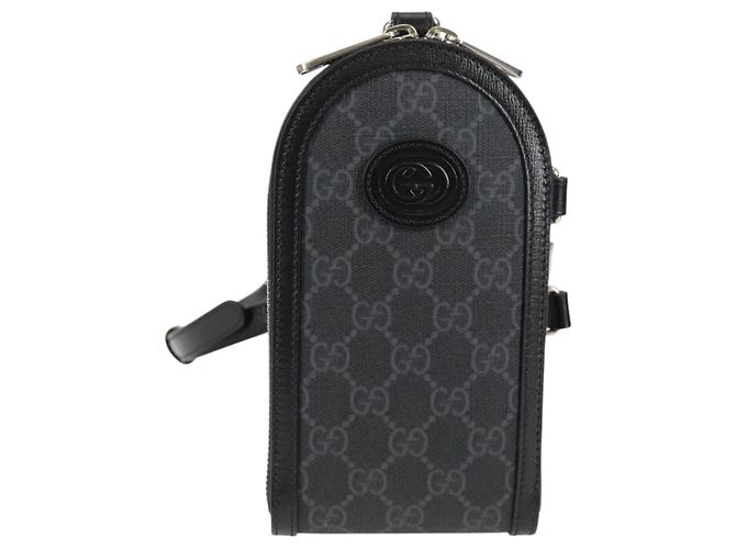Borsa a spalla GG Supreme in PVC Nero Argento di GUCCI 724357 Auth 138571M - vista 2