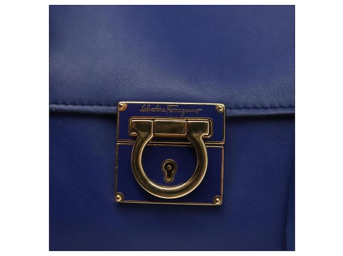 Borsa a Spalla Gancini in Pelle Blu Oro Auth BA4955 di Salvatore Ferragamo D'oro - vista 14