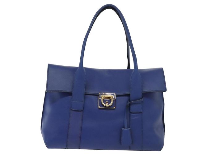 Borsa a Spalla Gancini in Pelle Blu Oro Auth BA4955 di Salvatore Ferragamo D'oro - vista 2