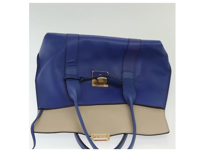 Borsa a Spalla Gancini in Pelle Blu Oro Auth BA4955 di Salvatore Ferragamo D'oro - vista 20