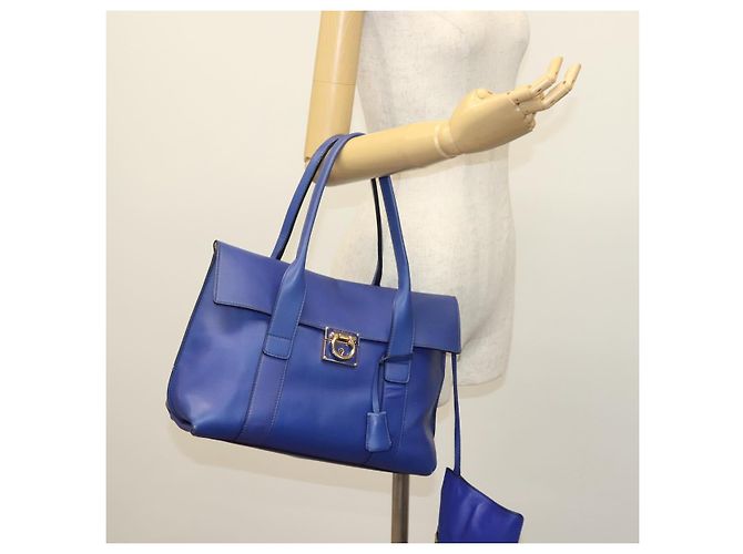 Borsa a Spalla Gancini in Pelle Blu Oro Auth BA4955 di Salvatore Ferragamo D'oro - vista 25