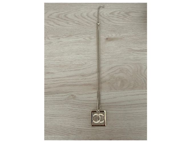 Collana lunga Chanel metallo oro champagne pendente quadrato D'oro - vista 6