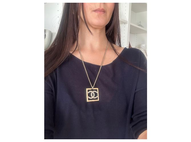 Collana lunga Chanel metallo oro champagne pendente quadrato D'oro - vista 8