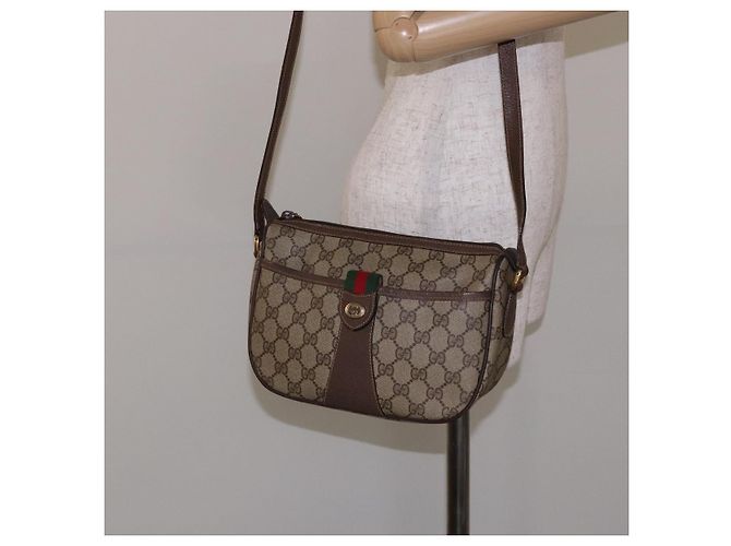 Borsa a Spalla Gucci GG Supreme Web Sherry Line Beige Oro 89 02 032 Auth 138841 D'oro - vista 23