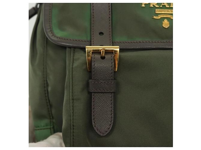 Borsa a Spalla PRADA Nylon Kaki Oro Auth 138636 D'oro Cachi - vista 16