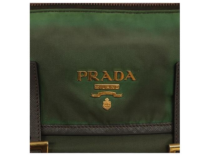 Borsa a Spalla PRADA Nylon Kaki Oro Auth 138636 D'oro Cachi - vista 17