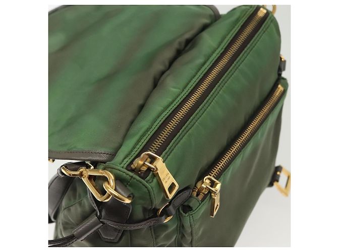 Borsa a Spalla PRADA Nylon Kaki Oro Auth 138636 D'oro Cachi - vista 19