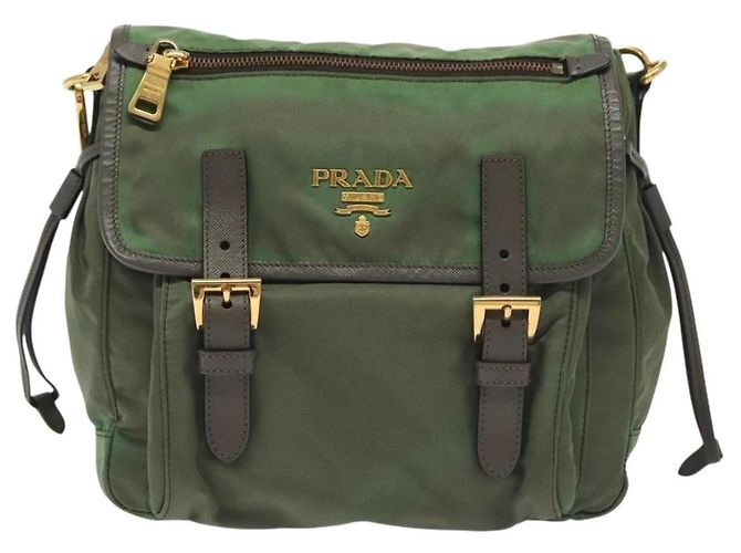 Borsa a Spalla PRADA Nylon Kaki Oro Auth 138636 D'oro Cachi - vista 2