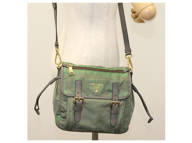Borsa a Spalla PRADA Nylon Kaki Oro Auth 138636 D'oro Cachi - vista 28