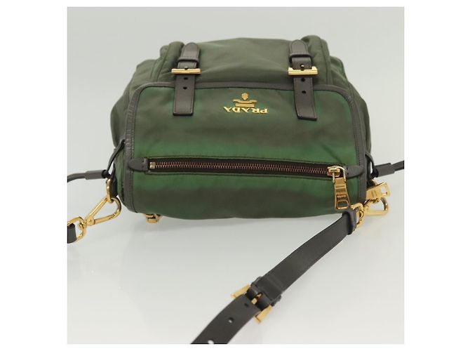 Borsa a Spalla PRADA Nylon Kaki Oro Auth 138636 D'oro Cachi - vista 6