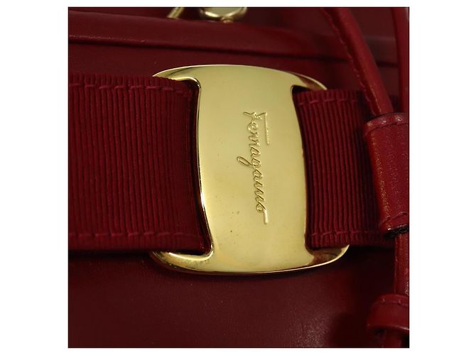 Zaino Vala in pelle rossa e oro Auth 138862 di Salvatore Ferragamo - vista 14