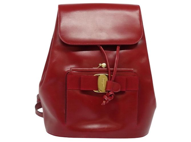Zaino Vala in pelle rossa e oro Auth 138862 di Salvatore Ferragamo - vista 2